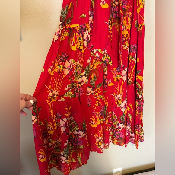 Free People Vibrant Red Aloha Floral Wide Leg Pants - Picture 3 of 8